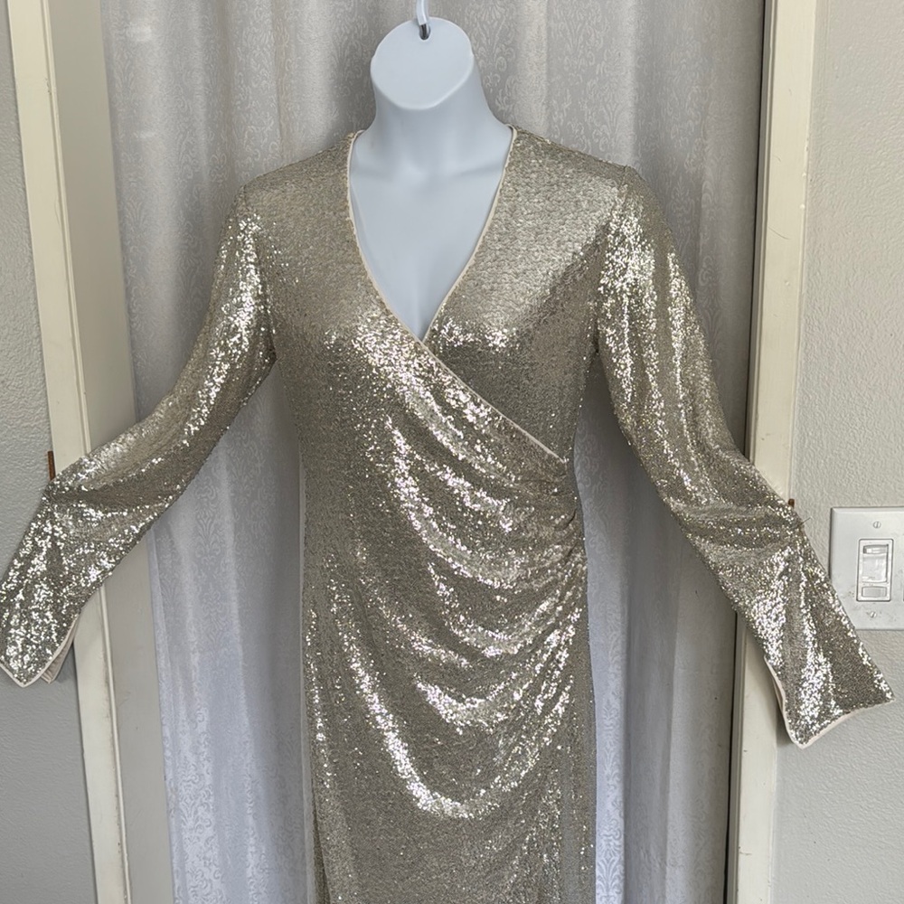 Elegant Sequin Wrap Dress in Silver
